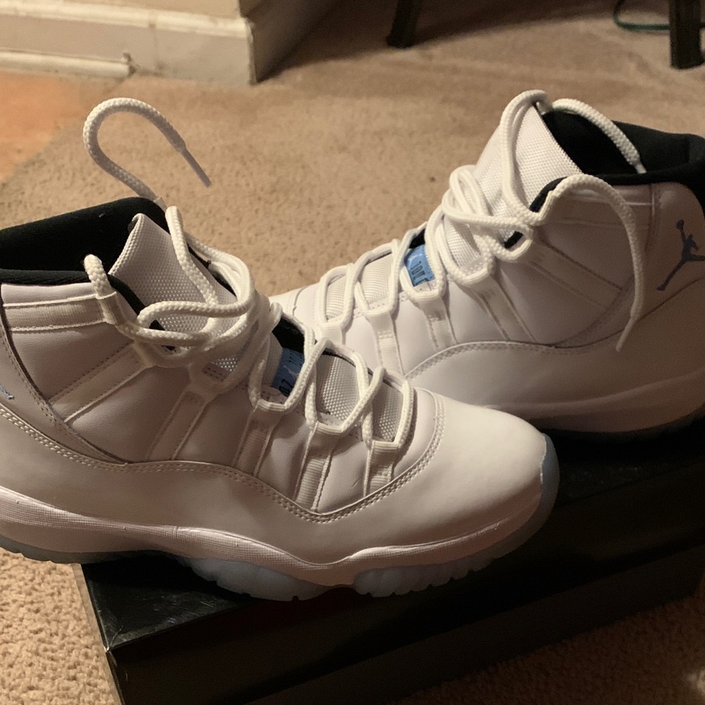 Jordan White and Light Blue High-Top Basketball Sneakers